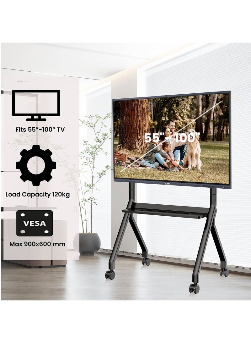 بيتيك حامل تلفزيون متحرك قوي التحمل للشاشات المسطحة من 55 إلى 100 بوصة، يتحمل وزنًا أقصى 120 كجم، ارتفاع قابل للتعديل من 1155 إلى 1525 مم، مزود برف AV وعجلات قابلة للقفل، متوافق مع VESA 900×600 مم، لون أسود – FD580 - Image 2